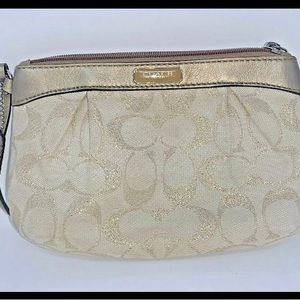 Rare COACH Signature Lurex Metallic Pleated Wristlet Wallet